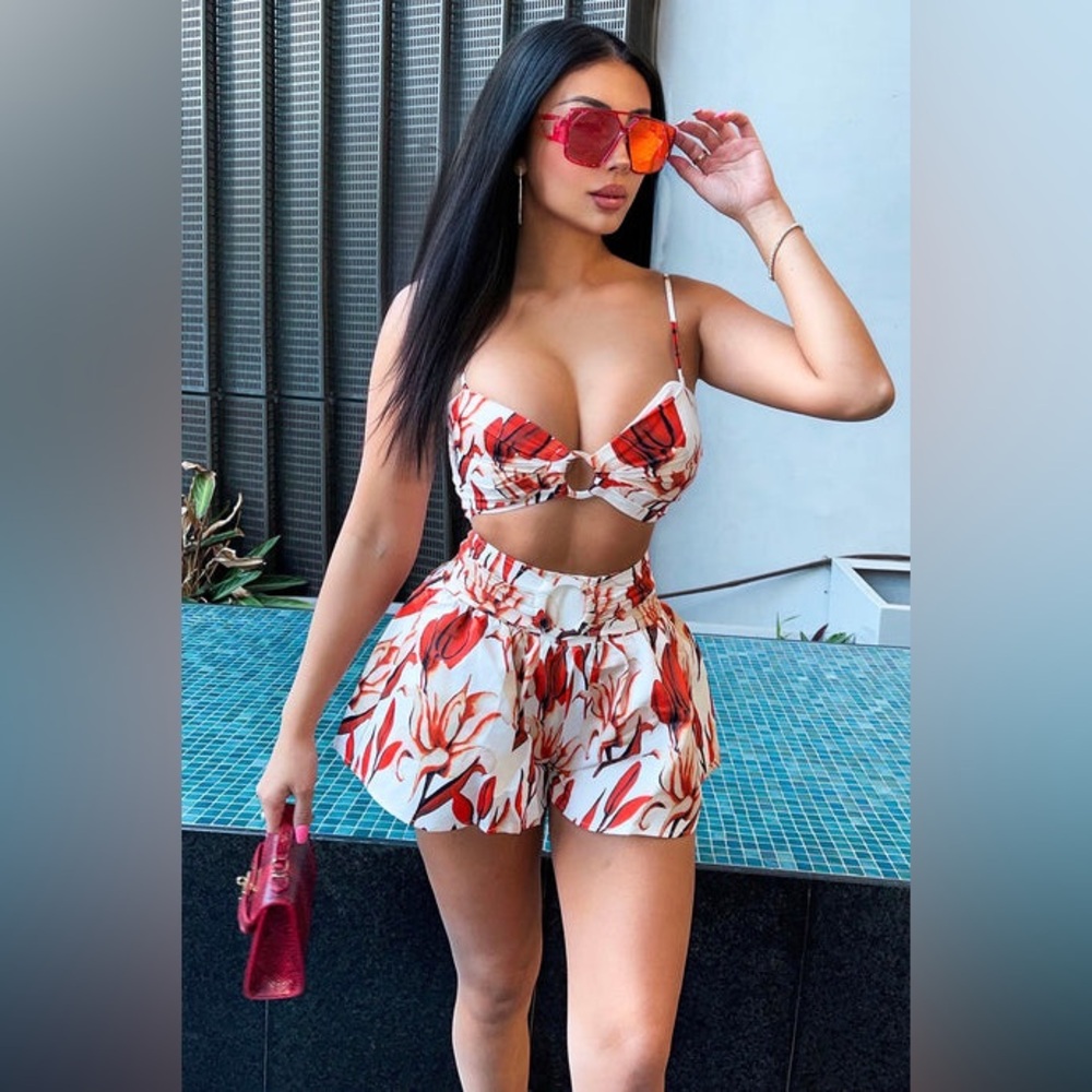 Fashion nova Delilah Floral Short Set - Orange/combo
